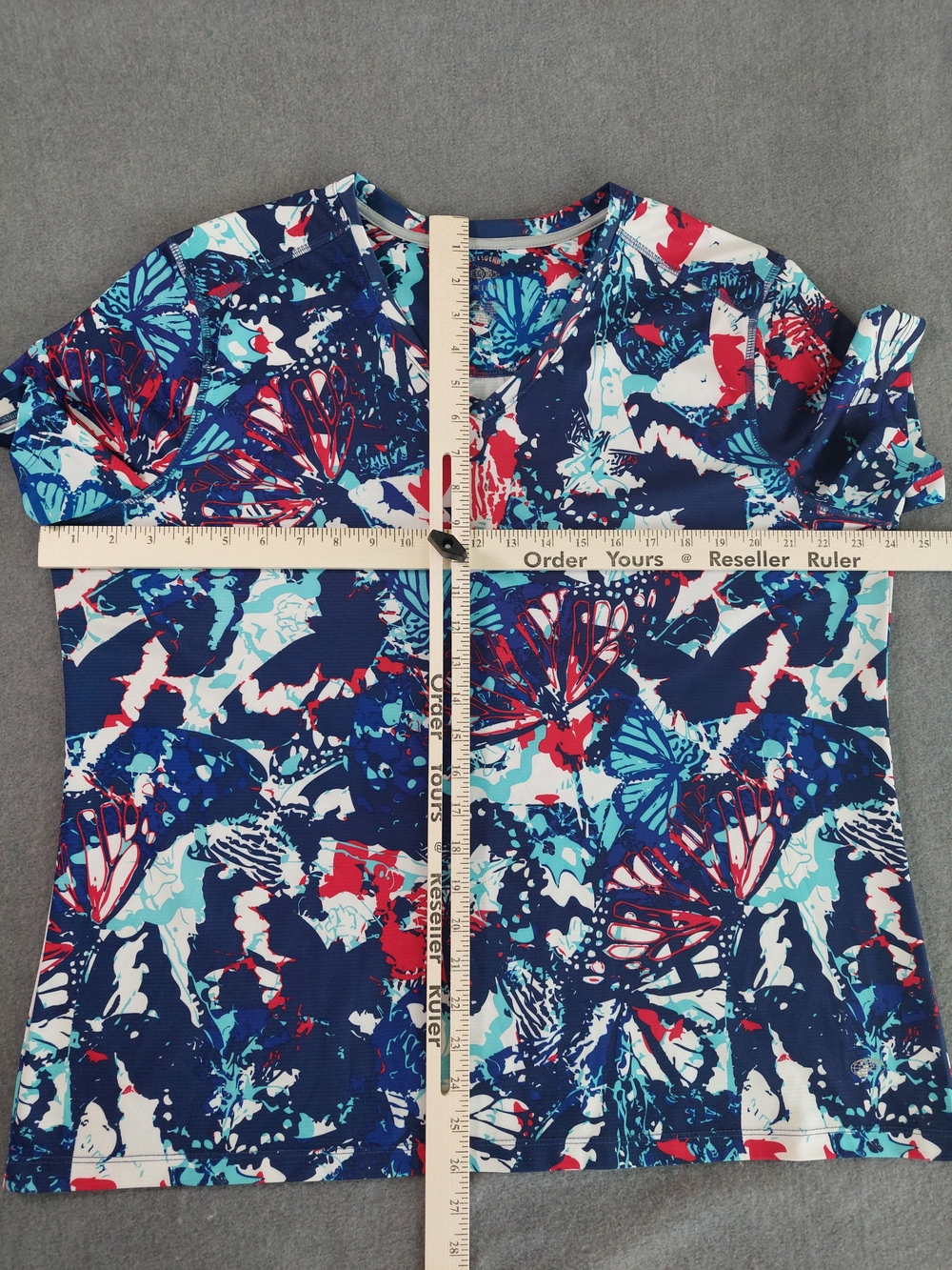 REEL LEGENDS Freeline Butterfly Performance Shirt Top V-Neck Blue Pink XXL - Picture 4 of 5